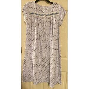 Vintage Aria Nightgown M Purple Floral Modest SS Cottage Grandma House Dress